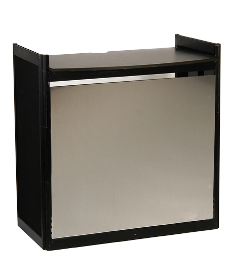 Reception counter - Black painted aluminium finish with stainless steel front. Size 500 x 1000 x h 1030 mm