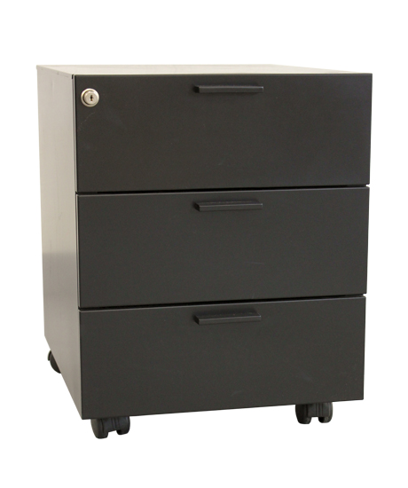 Chest of drawers - In painted sheet metal with three drawers with key, on black wheels - size 42x52xh53 cm