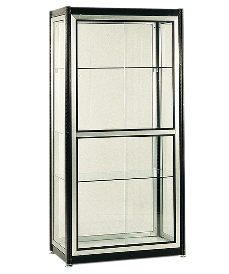 Showcase column - Black anodised aluminium frame and white laminate panels. Sliding doors with locks Size 500x 1000x h 2080 mm