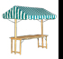 Stand - Wooden frame, tops and pillars. Green and white striped cloth cover Size 800x2400x h 2400 mm.