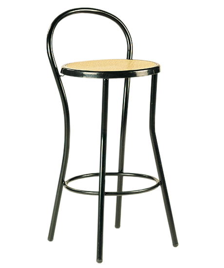 Sgabello alto Tipo Thonet colore nero, seduta tipo paglia di Vienna