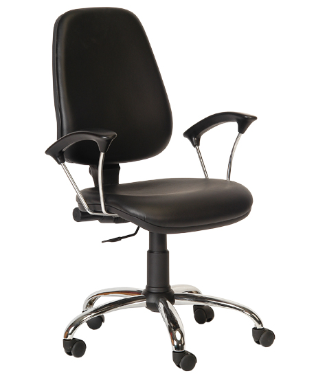 Office chair – In black leather, with chromed steel frame Size 600x600x h 800/900 mm