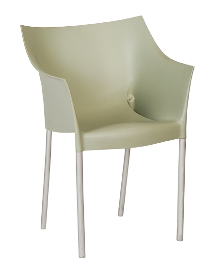 Dr. No chair – In plastic material, colours: green yellow, grey, orange, blue. Size 500x500 x h 800 mm