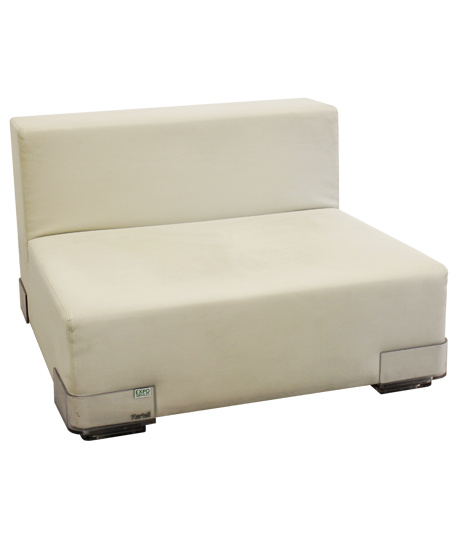 Plastic seats - Soft polyurethane covered with faux leather, transparent polycarbonate feet - Size 90X90Xh58 cm