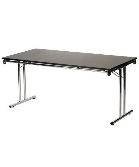 Meeting table – Black scratch resistant laminate, with tubular chromed steel legs and frame. Size 1600 x 800 x h 720