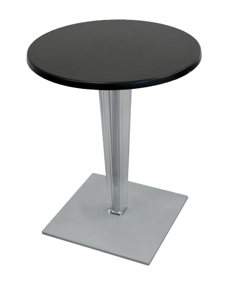 Tavolino Top top con piano in poliestere laccato, gamba plissettata trasparente e base in alluminio verniciato