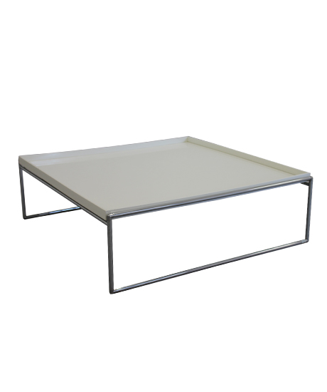 Tray table – Frame in chromed steel and top in white Polymethyl methacrylate in white - Size 80X80Xh25.3 cm